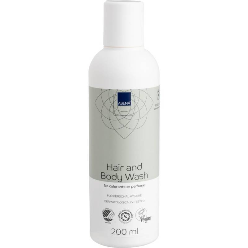 H&aring;r og bodyshampoo, ABENA, 200 ml, til vask uden vand, uden farve og parfume