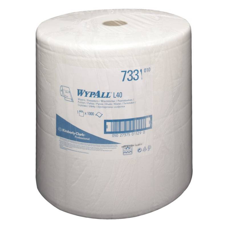 V&aelig;rkstedsrulle, Kimberly-Clark Wypall L40, 3-lags, 380m x 37cm, &Oslash;38cm, hvid, genanvendt papir *Denne vare tages ikke retur*