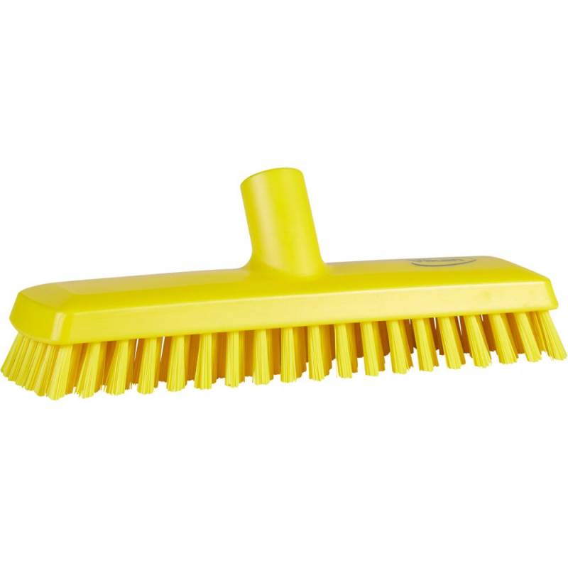 Gulvskrubbe, med vandgenneml&oslash;b, Vikan, 27x7,5x9,5cm, gul, polyester/PP/rustfrit st&aring;l, 27 cm, meget stiv *Denne vare tages ikke retur*