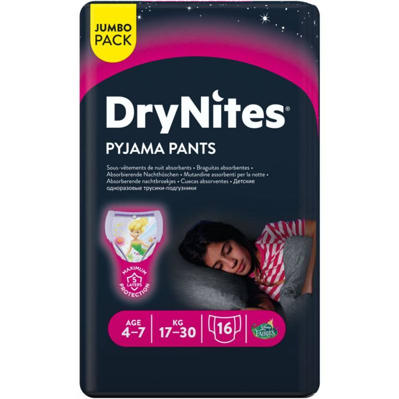 B&oslash;rneble, bukseble, DryNites Pyjama Pants, 4-7 &aring;r, med print, pige, 17-30 kg