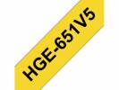 Labeltape Brother HGe-651V5 24mmx8m sort p&Atilde;&yen; gul 5stk/pak