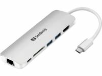 Adapter Sandberg USB-C Dock HDMI+LAN+SD+USB 61W hvid