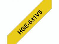 Labeltape Brother HGe-631V5 12mmx8m sort på gul 5stk/pak