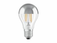 Pære Osram LED standard 51W/827 E27 filament klar topforspejlet sølv