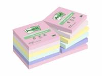 Post-it Recycled Notes 76mmx76mm 100ark/blk 12blk/pak assorterede farver
