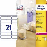 Laseretiket Avery Crystal Clear 63,5x38,1mm 21/ark 25ark/pak