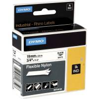 Labeltape DYMO Rhino 19mmx3,5m sort på hvid nylon flex