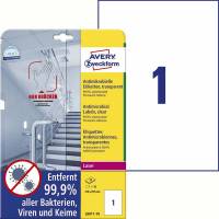 Laseretiket Avery antimicrobiel 210x297mm klar 1/ark 10ark/pk
