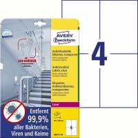 Laseretiket Avery antimicrobiel 105x148mm klar 4/ark 10ark/pk