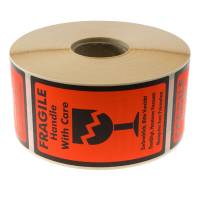Etiket m/tekst Fragile Handle with care 120x70mm 1000stk/rul