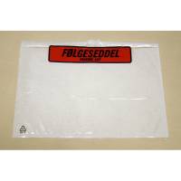 Følgeseddellomme i genbrugsplast LD m/tryk 235x130mm 1000stk/kar Plast40/Plast20/Papir48