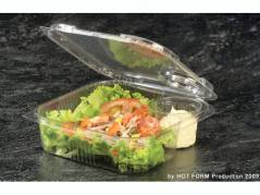 Plastbakke m/h&aelig;ngslet l&aring;g salat PET m/dressingkop 220stk/kar