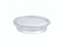Plastbakke m/h&aelig;ngsl. l&aring;g 50stk R-PET oval 150ml 148x112x31mm