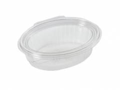 Plastbakke m/h&aelig;ngsl. l&aring;g 50stk R-PET oval 250ml 148x112x45mm