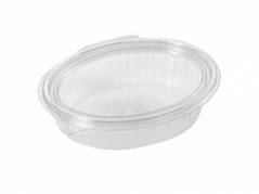 Plastbakke m/h&Atilde;&brvbar;ngsl. l&Atilde;&yen;g 50stk R-PET oval 370ml 166x131x45mm