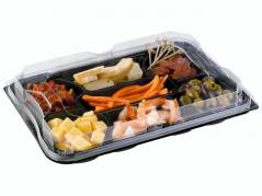 Tapasbakke 7-rums m/l&aring;g PET sort 350x245x40mm 25s&aelig;t/kar