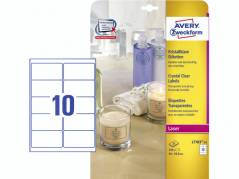 Laserlabels Avery Crystal klar 96x50,8mm 25ark/&Atilde;&brvbar;sk 10/ark