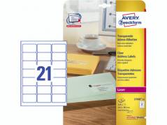 Laseretiketter Avery clear 63,5x38,1mm 25ark/&Atilde;&brvbar;sk L7560