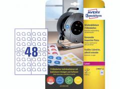 Etiket Avery t/inspektionsdato aftagelig hvid &Atilde;&tilde;20mm 480stk/pk