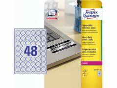 Laseretiket Avery st&Atilde;&brvbar;rk s&Atilde;&cedil;lv &Atilde;&tilde;30mm 48stk/ark 20ark/pak