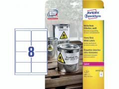 Laseretiket Avery st&Atilde;&brvbar;rk hvid 99,1x67,7mm 8stk/ark 20ark/pak