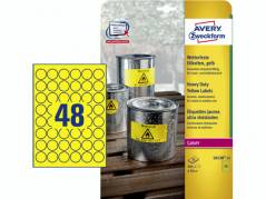Laseretiket Avery st&Atilde;&brvbar;rk gul &Atilde;&tilde;30mm 48stk/ark 20ark/pak