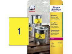 Laseretiket Avery st&Atilde;&brvbar;rk gul 210x297mm 1stk/ark 20ark/pak