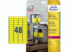 Laseretiket Avery st&Atilde;&brvbar;rk gul 45,7x21,2mm 48stk/ark 20ark/pak