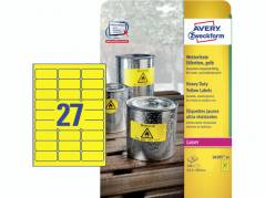 Laseretiket Avery st&Atilde;&brvbar;rk gul 63,5x29,6mm 27stk/ark 20ark/pak