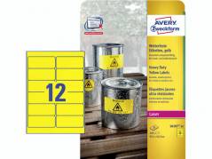 Laseretiket Avery st&Atilde;&brvbar;rk gul 99,1x42,3mm 12stk/ark 20ark/pak