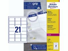 Laserlabel Avery 63,5x38,1mm L7160 100ark/&Atilde;&brvbar;sk 21/ark