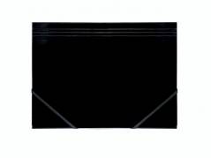 Kartonmappe Q-Line A4 sort m/3 klapper & elastik blank