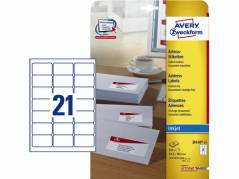 Etiket InkJet Avery J8160-25 63.5x38,1mm 8stk/ark 25ark/&Atilde;&brvbar;sk