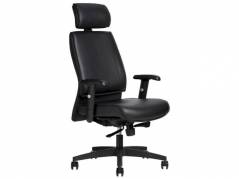 Kontorstol AS6000, Sort skind med arml&aelig;n, krom