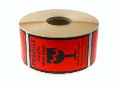 Etiket m/tekst Fragile Handle with care 120x70mm 1000stk/rul