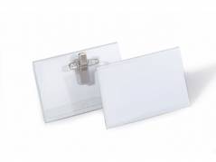 Navneskilt m/n&aring;l og klemme 54x90mm 50stk/pak