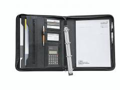 Konferencemappe Wedo A4 m/4-ringe m/lommeregner l&aelig;derlook
