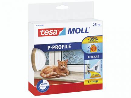 T&Atilde;&brvbar;tningsprofil tesa hvid P-profil 5,5x9mmx25m 5391
