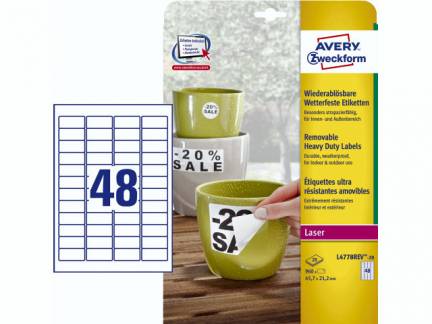 Laseretiket Avery vandfaste aftagelige 45,7x21,2mm