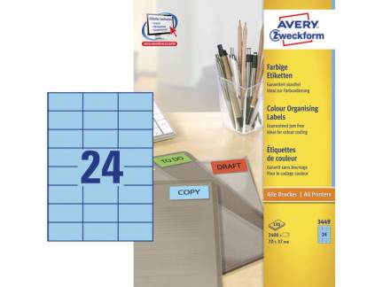 Etiket 70x37mm bl&Atilde;&yen; Avery 3449 24stk/ark 100ark/pk