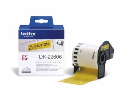 Labeltape Brother DK-22606 62mmx15,24m sort p&Atilde;&yen; gul filmtape
