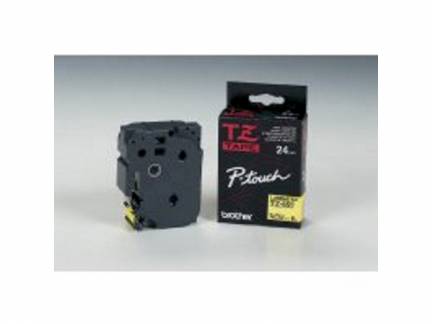 Labeltape Brother TX-651 24mmx15m sort p&Atilde;&yen; gul lamineret