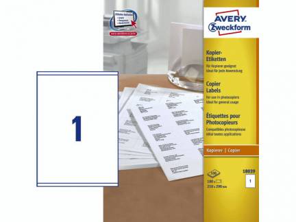 Copy-etiket  1/ark 100ark/&Atilde;&brvbar;sk 210x290mm 18039