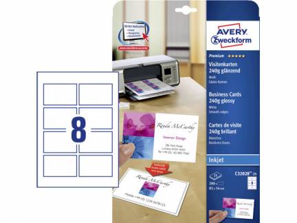 Visitkort farveinkjet Avery 8 stk/ark 25ark/pk C32028-25