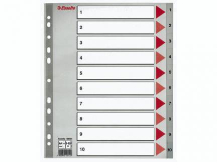 Plastregister Esselte 1-10 Maxi grå A4 m/kartonforblad
