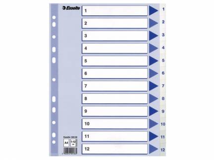 Register PP Esselte A4 1-12 m/hvid kartonforblad