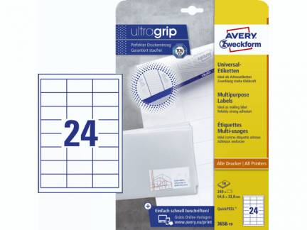 Universaletiket Avery 64,6x33,8mm 240stk/pak