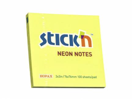 Notes Stick'N NEON gul 76x76mm 100blade