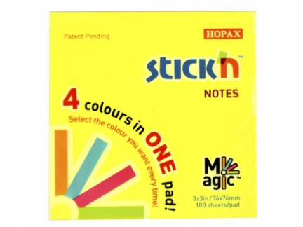 Notes Stick'N Magic Neon 76x76mm 4 farver 100blade