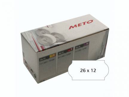 Etiket Meto 26x12mm hvid permanent lim 2 1500stk/rul
